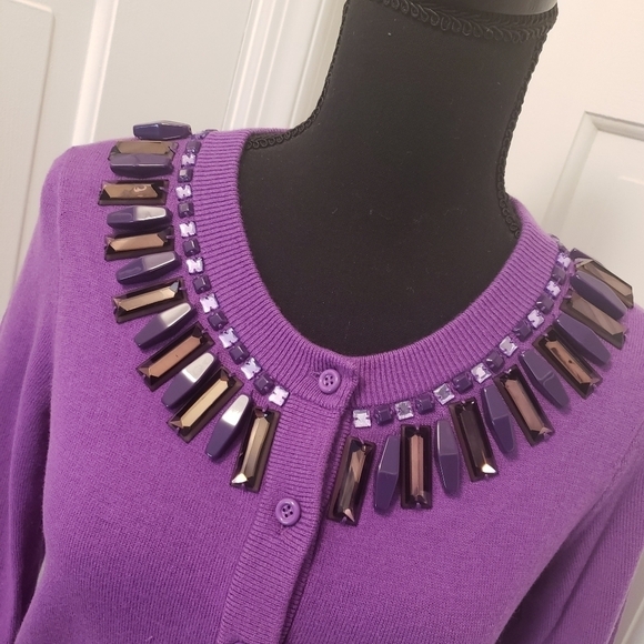 Kate Spade Purple Wool Cardigan Embellished neckline Small - Picture 3 of 12